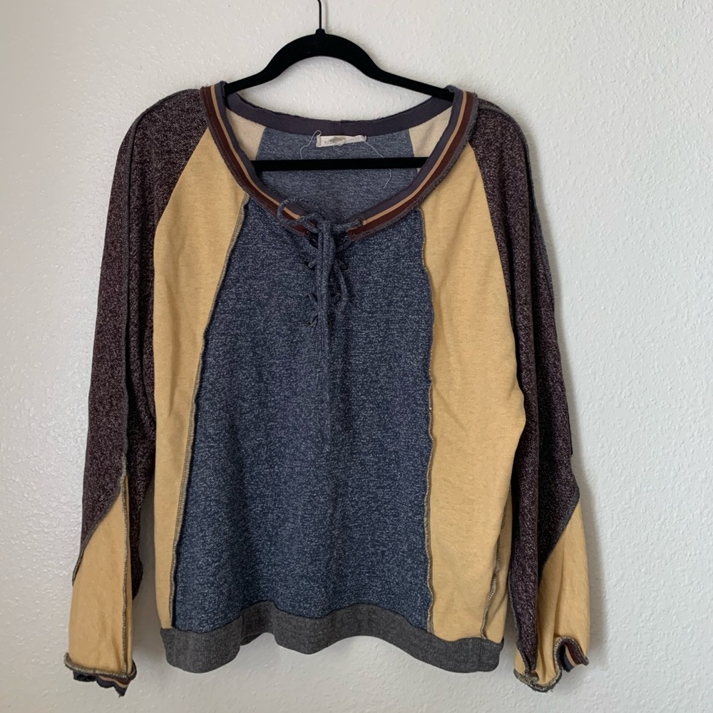 deep colored v neck, cross cross laces sweatshirt